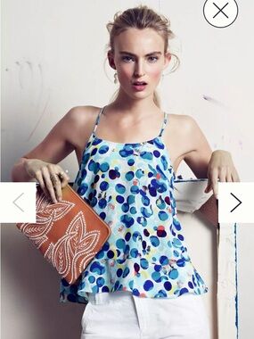 Maeve Aqua, Navy & Lime Polka Dot Spaghetti Strap Top